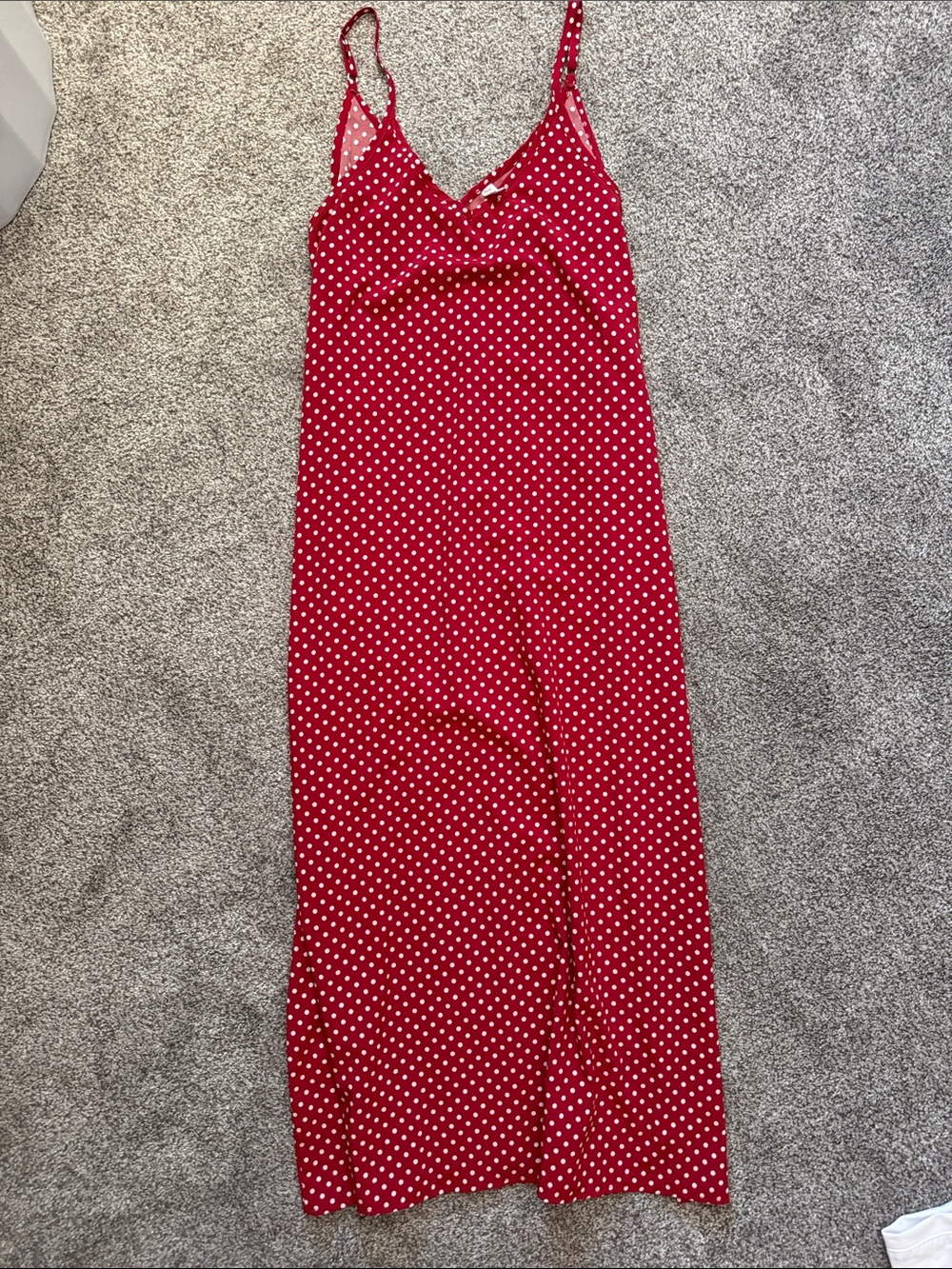 Red Polka Dot Maxi Slip Dress with Spaghetti Straps